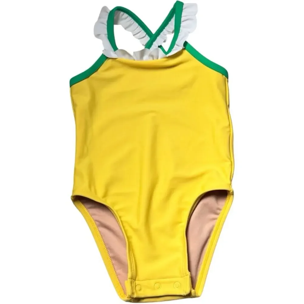 Old Navy Baby One Piece Yellow and Green Ruffle Swimsuit Sz 12-18 M NWT